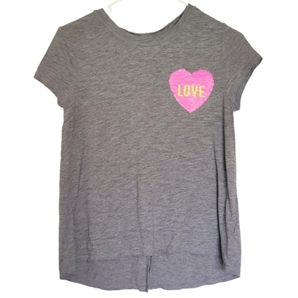 K1113 * Old Navy Love Sequin Heart Tee with Split Back Gray Size XL (14)